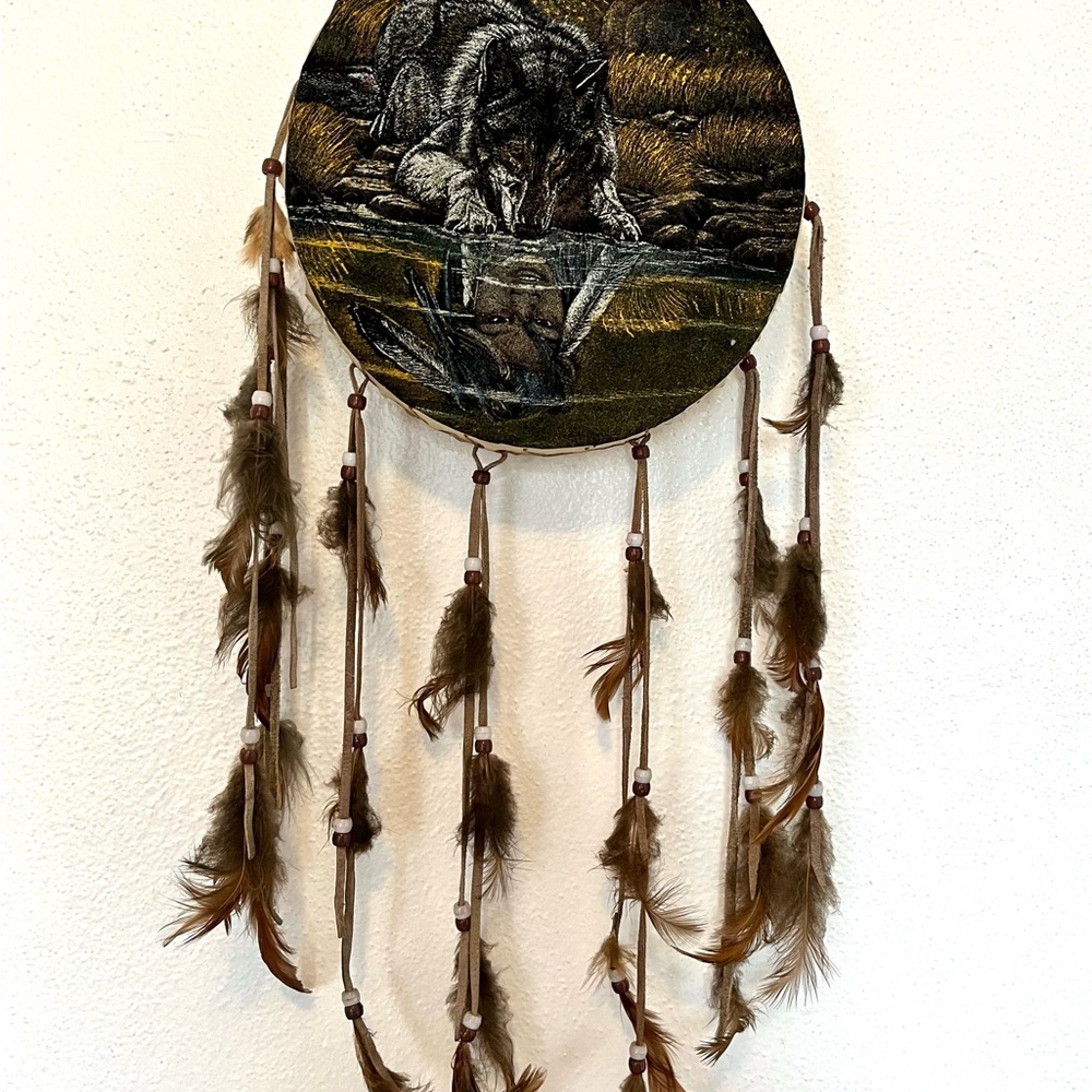 Wolf Dreamcatcher with Feathers